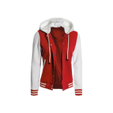 Women's Letterman Red and White Varsity Jacket With Hood